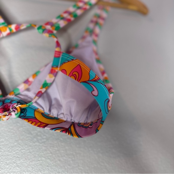 New Boho Wavy Striped Strappy V-Neck Top Cutout Bikini Size M - Picture 7 of 10